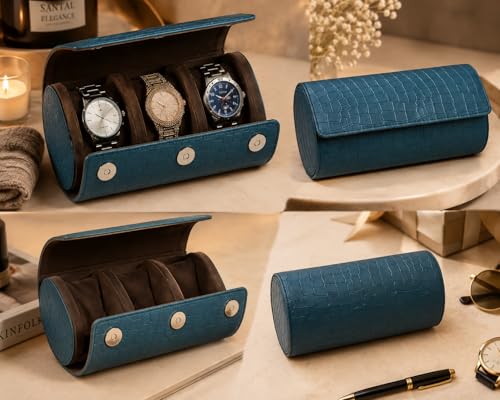 Image of essart Luxury Watch Storage Case - Premium Leather Organizer Box for Exclusive Timepieces, Elegant Display & Protection for Collectors (WR-1013-Croco-Green)