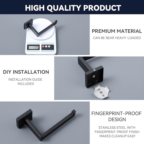 Image of LANC Black Toilet Paper Holder, Bathroom Toilet Paper Roll Holder Wall Mounted for Bathroom Kitchen, Modern Matte Black TP Holder Dispenser Hangers Square Stainless Steel, A8807MB