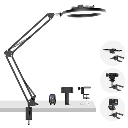 Upgrade 18W Ring Light Overhead Camera Phone Mount for Desk with Adapter, LED Selfie Light with...