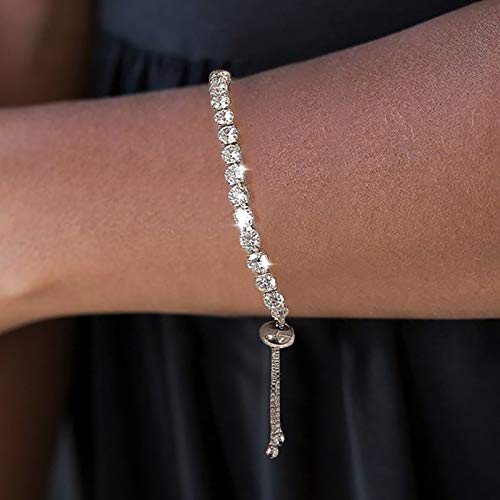 Gemosa Tennis Bracelets For Women White Gold Plated Sparkly Diamond Aaa+ Cubic Zirconia Cz Rhinestone Adjustable Trendy Bracelet Silver Fashion Wedding Gift thumb #2