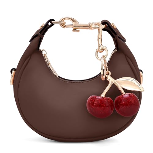 Image of JQWSVE Small Top Handle Bags for Women Mini Purses Cute Ladies Handbags Crescent Mini Crossbody Bags with Cherry