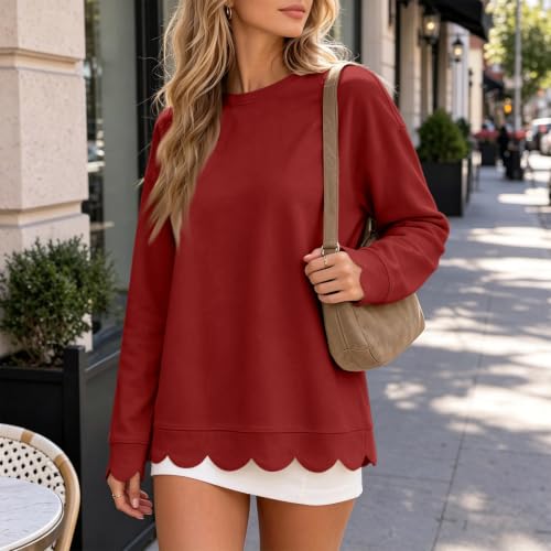 Oversized Crewneck Sweatshirt Women Scalloped Comfy Sweater Sweat Shirt - image 2
