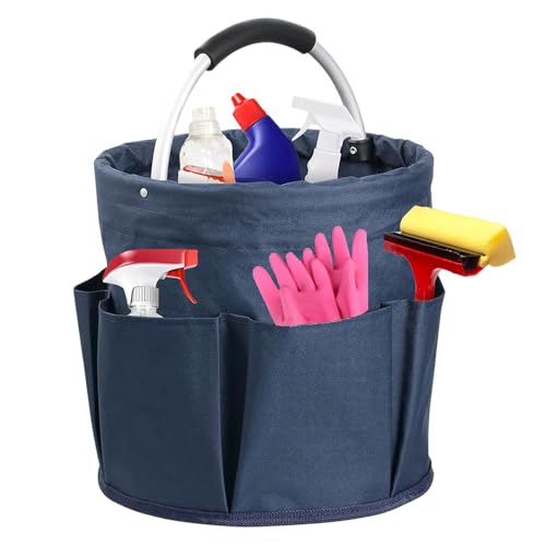 Lotvic Cleaning Caddy Organiser, Cleaning Caddy with Handle, Foldable Cleaning Bag, Large Capacity Cleaning Products Organiser, Cleaning Storage Bag for Indoor and Outdoor, 11x11in (Blue)