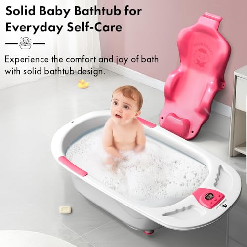 Image of StarAndDaisy Baby Bath tub for 0 to 5 Years with Temperature Sensor /Bath Tub for Kids with Anti-Slip Legs /Bathtub for Baby with Baby Bather Without Wheel(White-Pink)