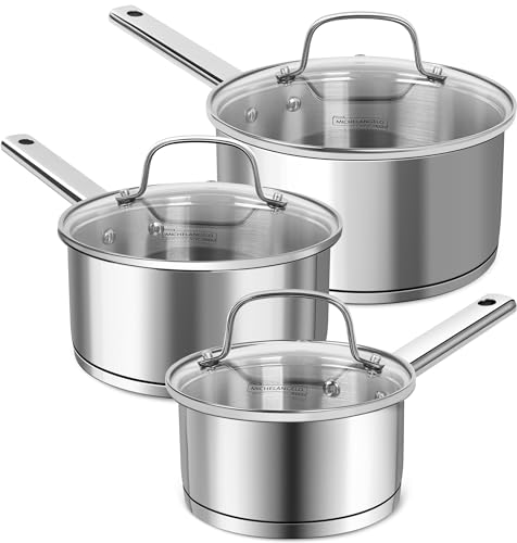 Comparison: Best 3 Piece Non Stick Saucepan Set 9 MICHELANGELO Saucepan Set 3 Sizes, Stainless Steel Sauce Pan with Lid, Tri-Ply Bottom Sauce Pot Set, Nonstick Saucepan, Induction Compatible, 1QT & 2QT &3QT