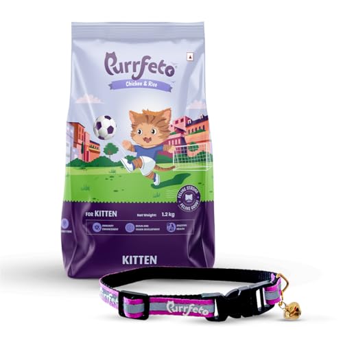 Image of Purrfeto Kitten Dry Cat Food | Chicken & Rice | 1.2 Kg with Reflective Collar Worth Rs 99 Free | 40% Reduction in Urinary Tract Diseases | Promotes Brain & Vision Development | Enhances Immunity