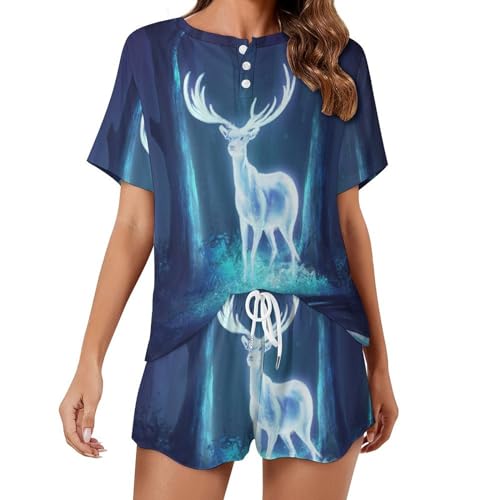 Pyjama femme manches courtes ensemble de nuit ete sleepwear léger Élan Rougeoyant