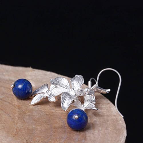 Boucles d'oreilles à Fleurs S925 en lapis-lazuli, le cadeau rétro idéal - 5