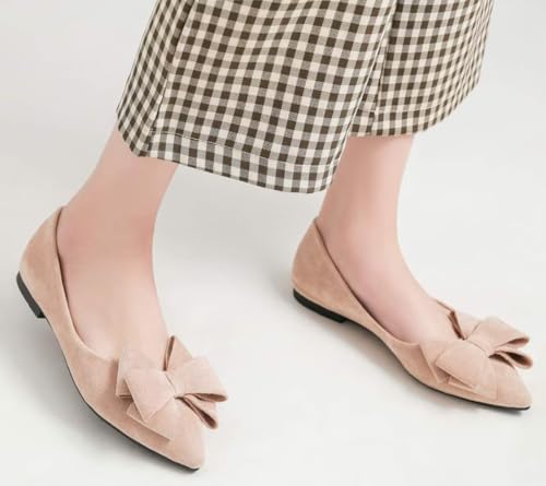 Image of SAILING LU Womens Bowknot Ballet Flats Pointy Toe Suede