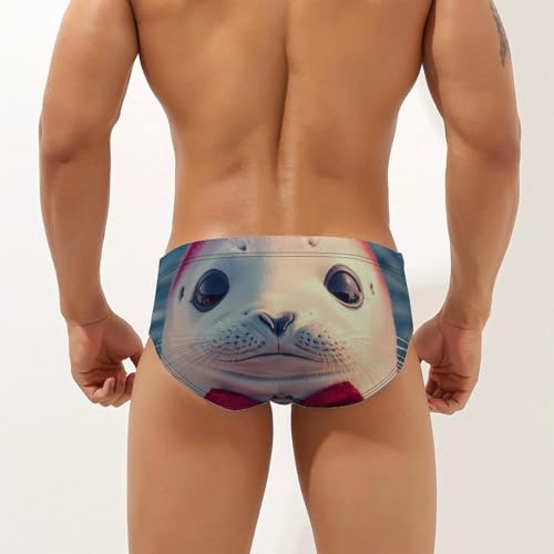 Cute White Seal with Bow Tie Men's Swim Brief Sexy Bikini Swimwear Swimsuit Trunks Bathing Suits2