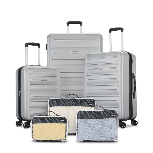 Image of American Tourister Westridge Luggage Set - 3 Piece Set - 20 inch Carry-On, 24 inch & 28 inch Checked Luggage with 360 Spinner Wheels - Expandable Suitcases for Extended Travel - Includes 3 Packing Cubes - Silver