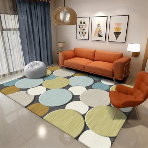 Tapis carré 200x200cm géométrique moderne vert et bleu lavable - 2