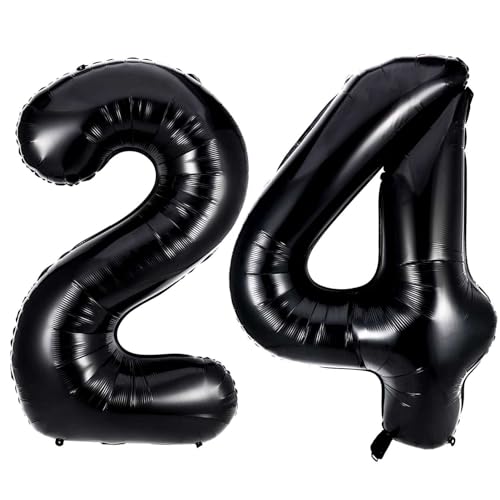 Black 24 Number Balloons 40 Inch Giant Number 24 Balloons Foil Mylar Helium Black Number Balloons for 24th Birthday Party Supplies Anniversary Event Celebration Decorations