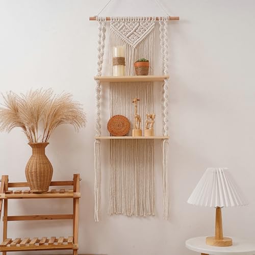 Tapisserie murale decorative tissée main avec franges boho beige