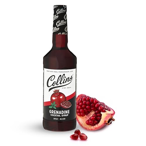 Collins Grenadine Syrup, Real Pomegranate Juice and Sugar, Craft Cocktail Syrup, Drink Mixers, 32 oz