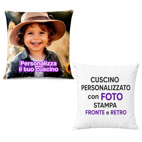 Cuscino Personalizzato 40x40cm con Foto, Made in Italy - Doppia