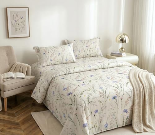 Image of DECOMIZER XL Microfiber Soft Cotton Queen Bedsheet for Double Bed, Queen Size 90 Inches X 100 Inches, 230 X 250 cm with 2 Large Size Pillow Covers - BeigeBush