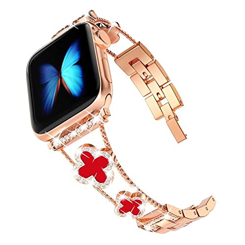 Image of Musk-MSKR Diamond Metal Bands Add Sparkle to Your Watch For Apple Watch Series 11 /10 /9 /8 /7 /6 /5 /4 /3 /2 /SE /Ultra Clover Simple and Stylish Compatible with 38mm40mm41mm42mm44mm45mm 46mm49mm Women's Wear