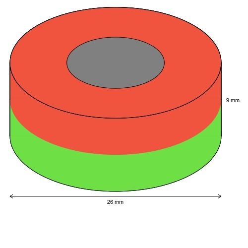 Anello magnetico da 26,0 (diametro) x 12,0 x 9,0 mm, supermagnete al neodimio N45 in nichel, con tenuta di 15,4 kg
