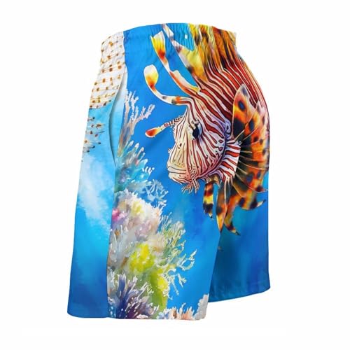 Colorful Lionfish Men's Board Shorts with Mesh Liner Quick Dry Swim Trunks Hawaii Beach Short Pants4