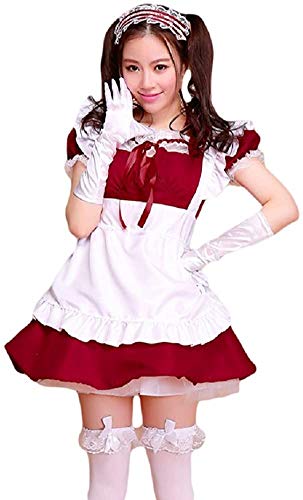 French Maid Costume Dress kostüm Sexy Lolita Kleid Cosplay Uniform,Damen Cosplay Kostuem Lolita gotische Kleider Abendkleider Partykleid,Frauen Maid Cosplay Kostüm Halloween(Dunkelrot,Größe: L) Cover