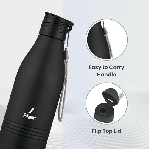 Image of FLAIR Champ DX 1100 ml Stainless Steel Water Bottle - Black | BIS Certified & ISI Marked | SS 304 Food Grade | Fridge Bottle, Durable & Reusable Bottle for Office, Gym & Travel