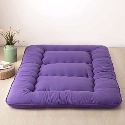 Colchón japonés para futón de suelo, colchón grueso para dormir, colchón doble individual enrollable para suelo, tumbona, cama, sofás, color morado, 100 x 200 cm
