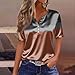 Womens 2026 Summer Satin V Neck Henley Shirts Casual Loose Retro Printed Tops Button Down Short Sleeve Blouse