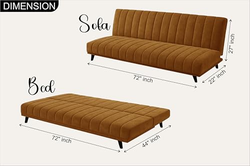 Image of Rosebell- Velvet Fabric Sofa Cum Bed 3-Seater Foldable Convertible Sofa, Modern Tufted Design Couch for Living Room, Guest Room & Office Golden Color