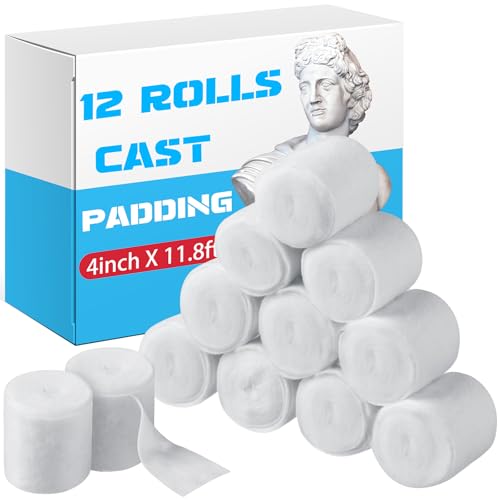 Nuanchu 12 Rolls Medical Cotton Cast Padding Roll Individual Pack Soft Plaster Cloth Gauze Roll Undercast Padding Wrap Bandage for Halloween Bandage Art Body Casts Mask Making Craft(4 Inch X 11.8 ft)