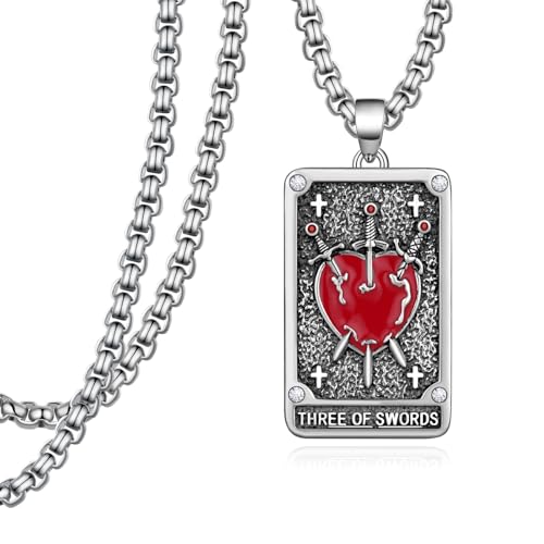 Tarot Card Necklace 925 Sterling Silver Three Swords Necklace Tarot Jewelry Gifts for Women Men