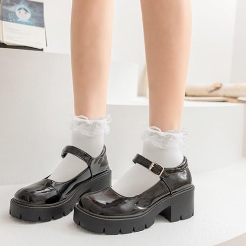 VEGCOO 6 Pairs de Chaussettes à Volants pour Femme, Chaussettes de Ballet à Volants Noires et Blanches en Coton pour Femmes Filles les Pieds de Tailles 34-39 – vue 3