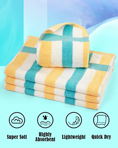 Jacquotha Bathroom Towels With Colorful Stripe Pattern - 4 Pack Hand Towels (Teal & Light Yellow), 410 Gsm Soft & Absorbent Towels For Men Women Kids, 29” X 13” #TOP3