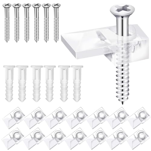 Image of Jeffbaubl 25-Pack Mirror Holder Clips Kit - Clear Plastic, Screw Mount, Frameless, 1 /4 inch Thick