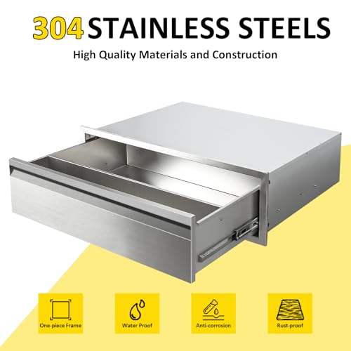 Image of Outdoor Kitchen Drawers 30 inch W x 10 inchH Flush Mount BBQ Single Drawers with Divider,Stainless Steel Built-in Drawer for Outdoor Kitchen Island Patio Grill Station