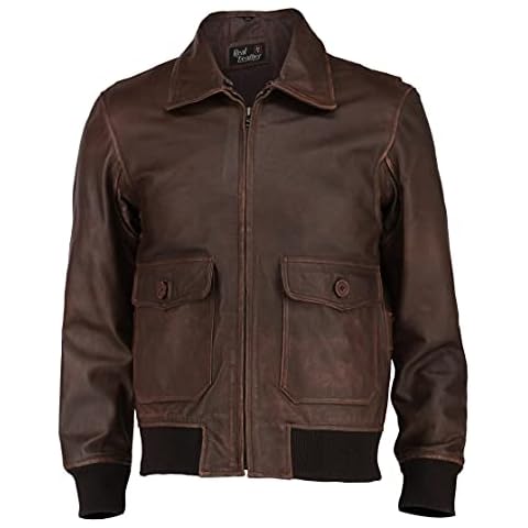 Men's Leather Flight Bomber Jacket Air Force Aviator WWII Flying Tiger Pilot Brown Jacket (XX-Large) Cover