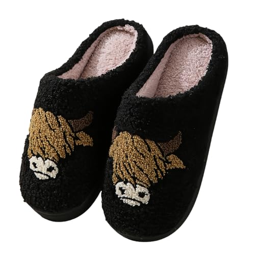 Highland Cow Slippers with Plush Lining and Memory Foam for Women and Men Cozy Indoor Animal House Shoes with Non Slip Sole Gift Ready