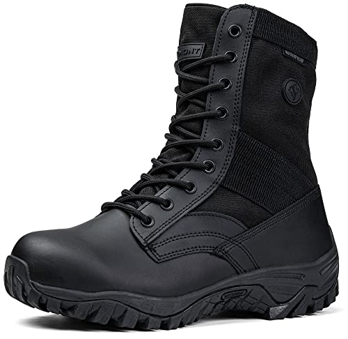 Vemont Hochwertige Leder-Militärstiefel, wasserdicht und einsatzbereit Kampfstiefel für taktische Einsätze und Outdoor-Aktivitäten (Schwarz, EU Schuhgrößensystem, Erwachsene, Numerisch, M, 43)