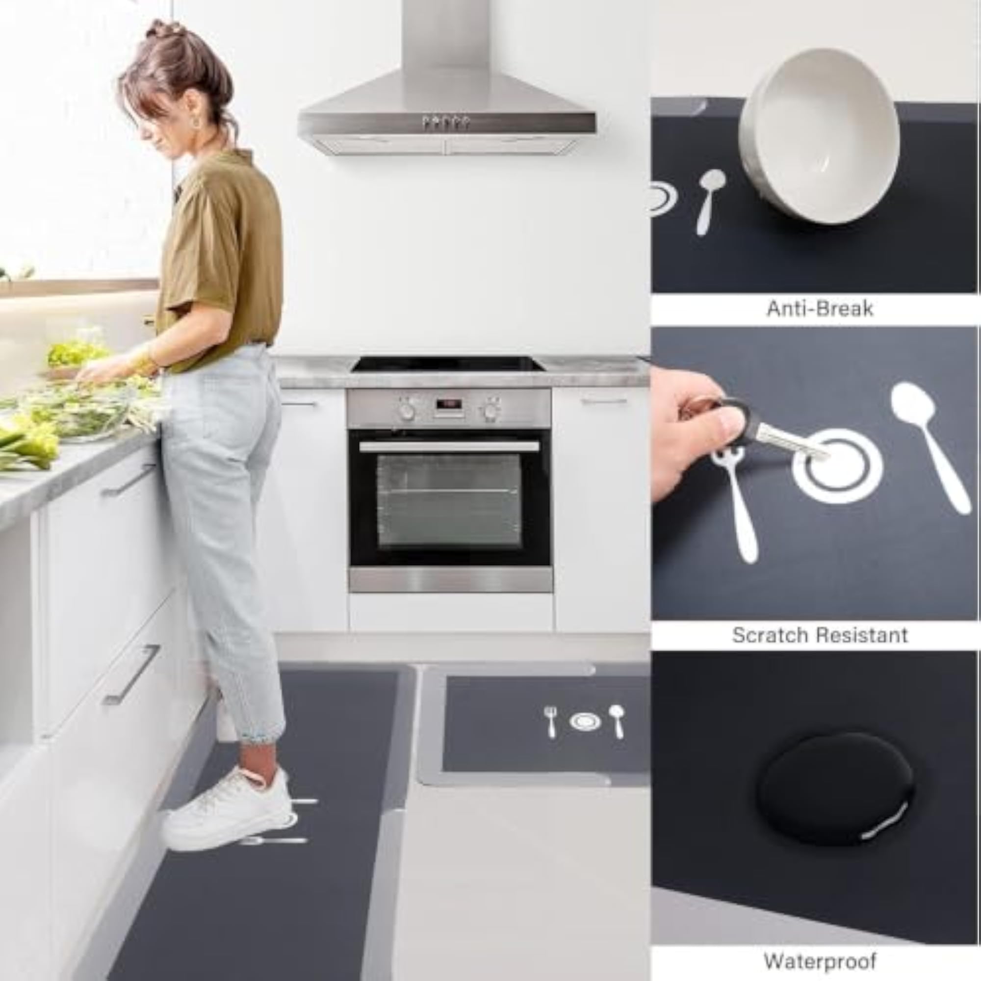 2 Pcs Kitchen Mats Set, Waterproof Memory Foam Anti-Fatigue Mat