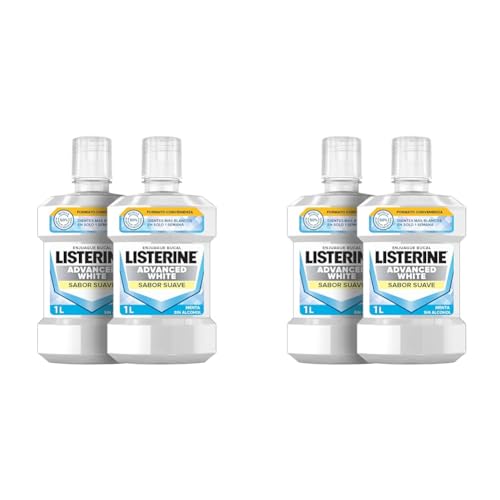 Listerine Enjuague Bucal, Advanced White con Blanqueador, Sin Alcohol, Efecto avanzado con blanqueador, Aliento Fresco, Menta, Multicolor, 1000 ml x 2 (Paquete de 2)
