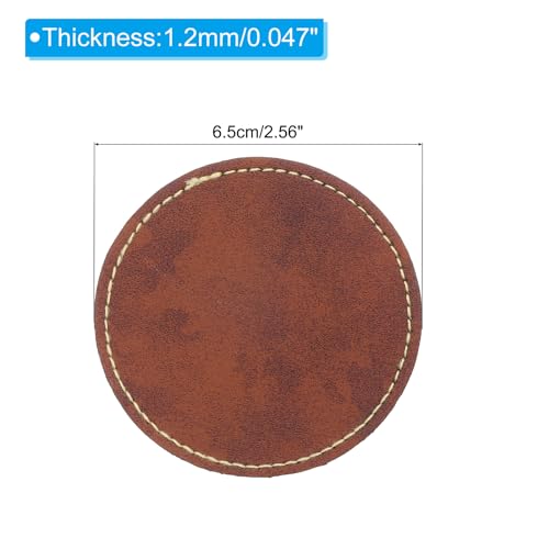 Patchs en cuir PU adhésifs ronds de 6,5cm marron rétro pour couture laser et chapeaux, x50