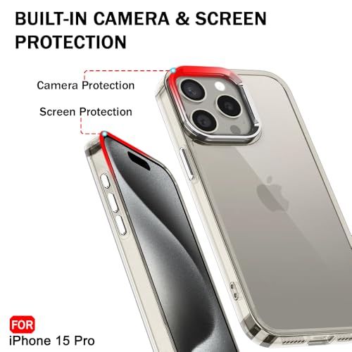 Image of TheGiftKart Hybrid Back Cover Case for iPhone 15 PRO | Built-in Stand | Shockproof Hard Back Case Cover for iPhone 15 PRO (PC & TPU, Clear Back, Transparent Sides)