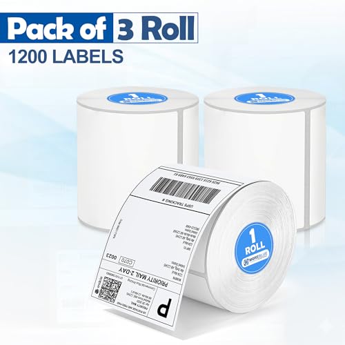 Image of MOREBLUE 4x6 Thermal Label Roll for Shipping 3Roll, 100mm x 150mm (400 Label) Direct Thermal Shipping Labels Sticker Roll | Strong Adhesive Barcode & Address Labels for Courier