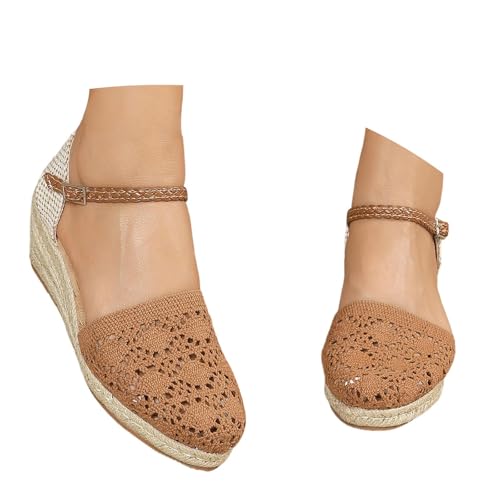 Sandales compensées en jute pour femme avec boucle de cheville réglable