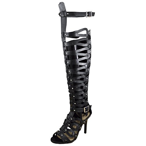 Breckelle's Diva-31 Gladiator Boots, Black Pu, 7.5