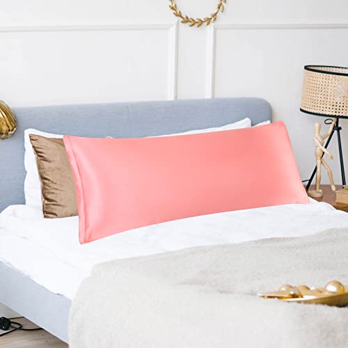 PiccoCasa Satin Body Pillowcase for Hair and Skin Luxury Silk Satin Long Pillow Cover Smooth Soft Satin Body Pillow Cover with Zipper Closure Light Coral 4ft 6 - Image 2