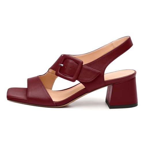 Womens Heeled Sandals Shoes, Square Peep Toe Mid Block Heel Ankle Strap Sandals for Women, Leather Insole Open Toe Chunky Heel Sandals 2"2