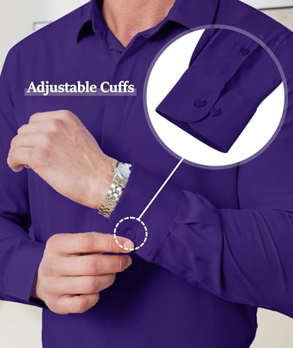 ZITY Mens Hidden Placket Dress Shirts Long Sleeve Button Down Shirt Business Casual Shirts Purple - image 4