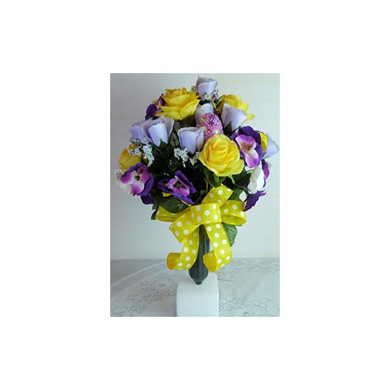 Easter Cemetery Vase Cemetery Flowers With Roses Easter Grave Flowers With Pansies Silk Flower Arrangements