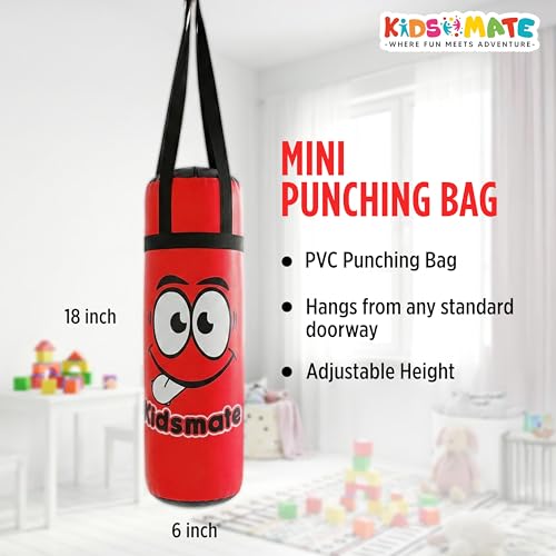 Image of Kidsmate Boxing Kit for Kids of Age 3-8 Yrs | Safe Synthetic Leather Punching Bag with Gloves Set | Boxing Set for Karate Training & Punch Practice | Playful Fitness Activity for Boys & Girls (Red)